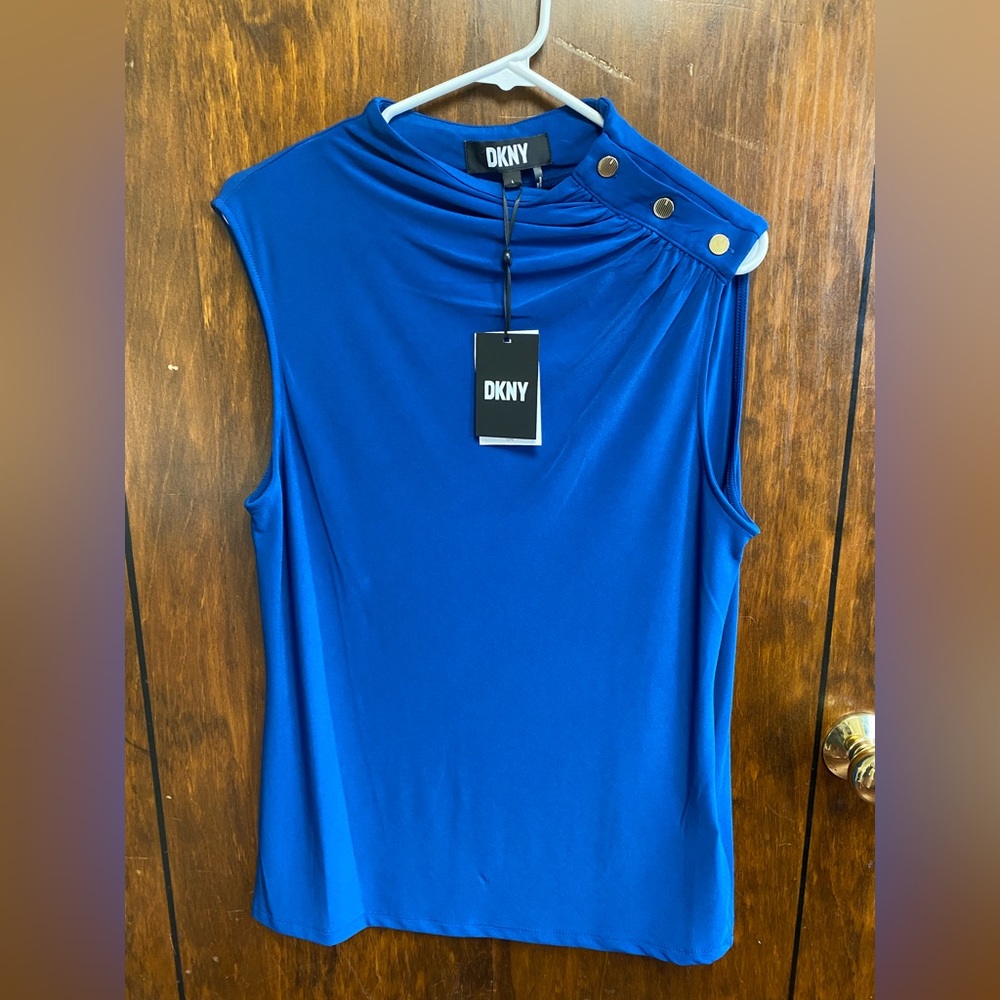 NWT $59.00 DKNY  Women’s Sleeveless Royal Blue Blouse Size Large